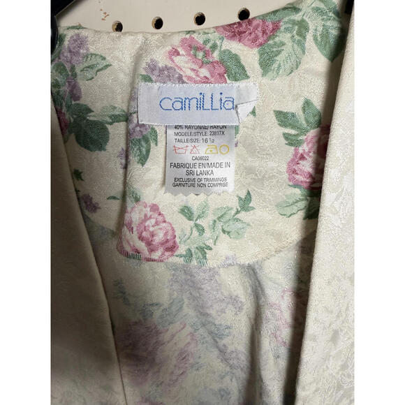 Vintage Floral Pattern 1980s open front blazer jacket Size 16/2 - Picture 2 of 6